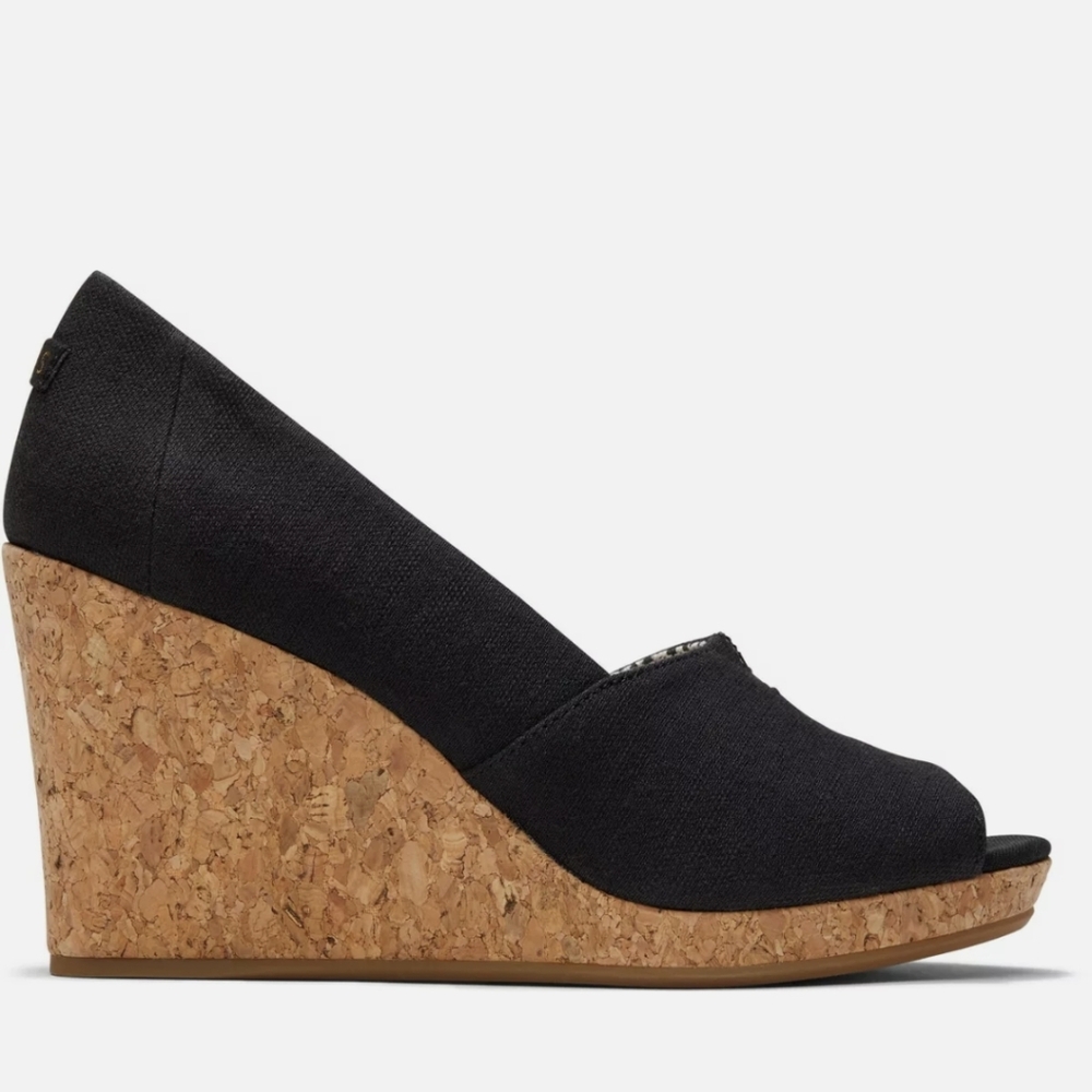 Toms Black Cork Wedges